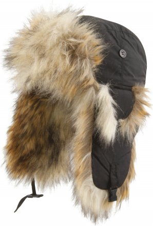 Beanies - MJM Trapper Hat Taslan with Faux Fur (Black/Nature)