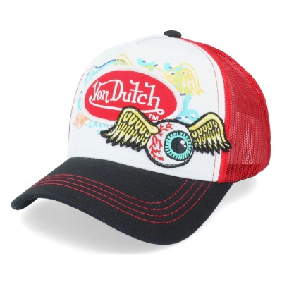 Lippis - Von Dutch Oval Patch Flying Eye Trucker (punainen/valkoinen/musta)