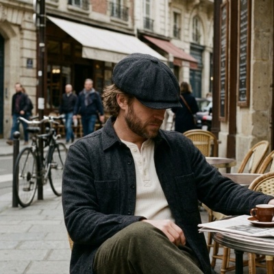 Flat cap - Gårda Aberdour Newsboy (musta/harmaa)