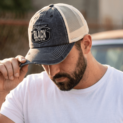 Lippis - Black River Eagle Washed Trucker (musta/kerma)