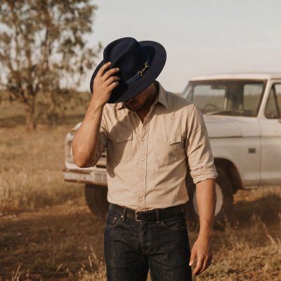 Hatut - Gårda Braga Wool felt Fedora (tummansininen)