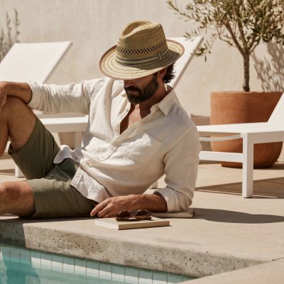Olkihattu - Gårda Agulo Natural Straw Trilby (luonnonväri/kerma)