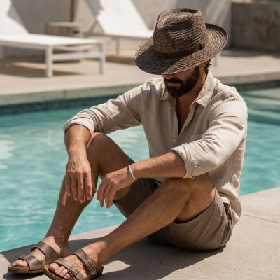 Olkihattu - Gårda Tenerife Raffia Fedora (luonnonväri/ruskea)