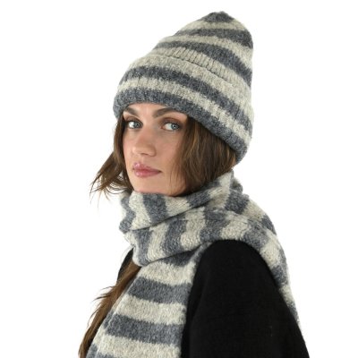Pipot - Gårda Lech Striped Wool Mix Beanie (beige/harmaa)