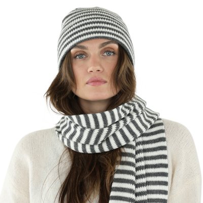 Huivit - Gårda Engelberg Striped Wool Mix Scarf (tumman harmaa/valkoinen)