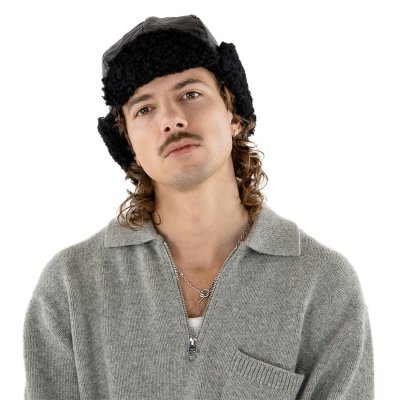 Karvahattu - Gårda Linsell Leather Trapper (musta)