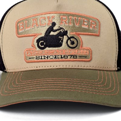 Lippis - Black River Motorcycle Trucker (beige/musta/vihreä)