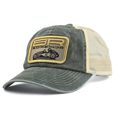 Lippis - Black River Racer Washed Trucker (tumman vihreä/kerma)