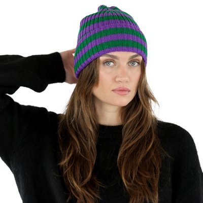 Pipot - Gårda Davos Striped Merino Wool Beanie (vihreä/violetti)