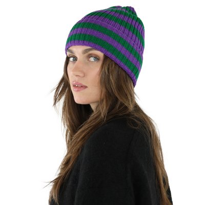 Pipot - Gårda Davos Striped Merino Wool Beanie (vihreä/violetti)