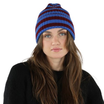 Pipot - Gårda Davos Striped Merino Wool Beanie (viininpunainen/sininen)