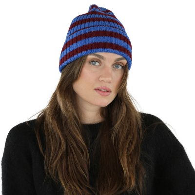 Pipot - Gårda Davos Striped Merino Wool Beanie (viininpunainen/sininen)