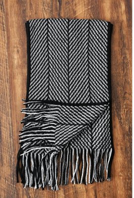Huivit - Gårda ZigZag Knitted Tassel Scarf (Musta/Valkoinen)