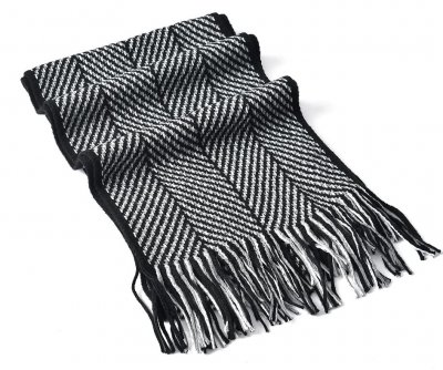 Huivit - Gårda ZigZag Knitted Tassel Scarf (Musta/Valkoinen)