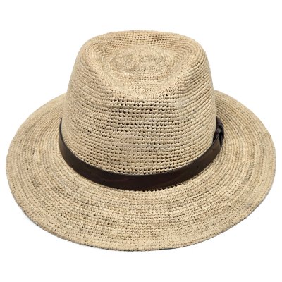 Olkihattu - Gårda Funchal Raffia Fedora (vaalea luonnonväri/tummanruskea)