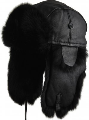 Karvahattu - MJM Trapper Hat Leather Rabbit Fur (Musta)