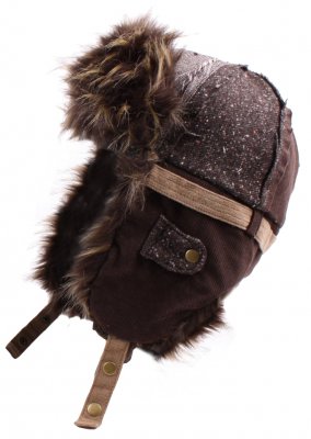 Karvahattu - Trapper Hat Tweed/Cord with Faux Fur (Ruskea)